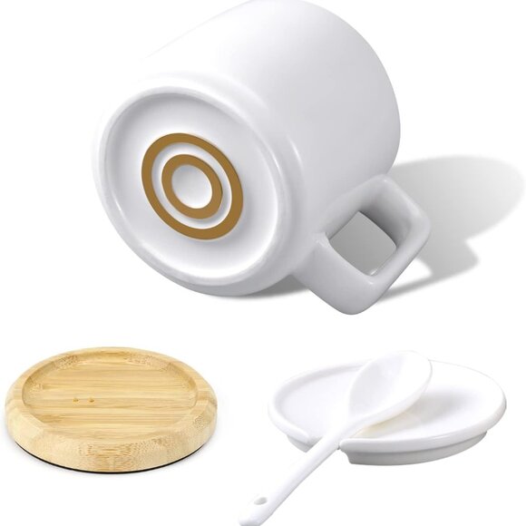 SUOYANA Coffee Warmer with Mug, Ceramic Cup with Lid & Spoon - Picture 3 of 5